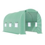 15' x 7' x 7' Walk-in Tunnel Hoop Greenhouse, Green House for Outside with PE Cover, Steel Frame, Roll-Up Zipper Door & Windows for Flowers, Vegetables, Tropical Plants, Green