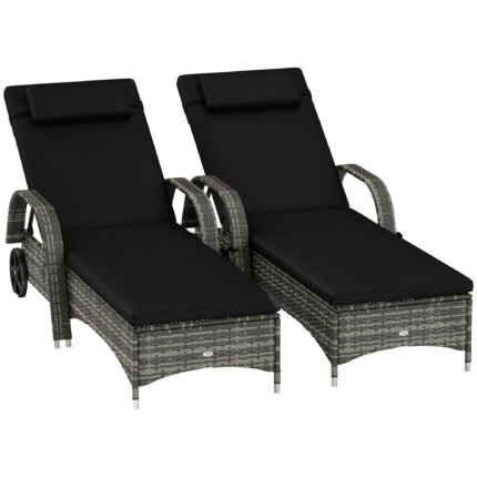 2 Reclining Chaise Lounge Chairs with Rolling Outdoor Chairs