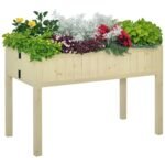 Raised Garden Bed Elevated Wooden Planter Box with Space-Saving Folding Design, Drainage Holes, & Inner Liner for Vegetable Fruit Herb Grow