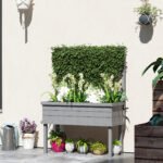 Elevated Wood Planter with Trellis for Climbing Plants, Raised Garden Bed with Legs and Drainage Holes, Gray - Image 2