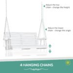 46" 2-Person Porch Swing Wooden Patio Swing Bench with Cup Holders, Slatted Design, Chains, 440lb Weight Capacity, White - Image 4