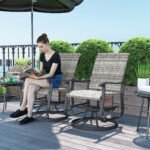 Wicker Rattan Swivel Patio Glider Chair Set of 2, Outdoor Glider Chair with Steel Frame, High Back, Armrests, Yellow - Image 2