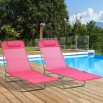2 Piece Folding Chaise Lounge Chairs, Pool Sun Tanning Chairs with Reclining Back, Breathable Mesh Seat, Pink - Image 2