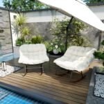 Outdoor Rocking Chair Patio Set of 2, Oversized Rocking Papasan Chairs with Cushions for Garden Porch, 265 lbs., Beige - Image 7