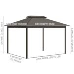 10' x 12' Hardtop Gazebo with Curtains and Netting, Permanent Pavilion Metal Double Roof Gazebo Canopy with Aluminum Frame and Hooks, for Garden, Patio, Backyard, Gray - Image 3