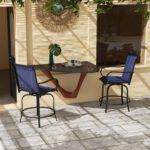 Outdoor Bar Stools Set of 2, 360° Swivel Bar Height Chairs, 26.75" x 29.5" x 48.5", Navy Blue - Image 2