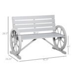 41" Wooden Wagon Wheel Bench, Rustic Outdoor Patio Bench Weather Resistance Furniture, 2-Person Slatted Seat with Backrest, Light Gray - Image 3
