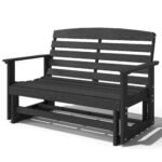 Patio Glider Bench w/ HDPE Slatted Double Rocking Chair, Distressed Black