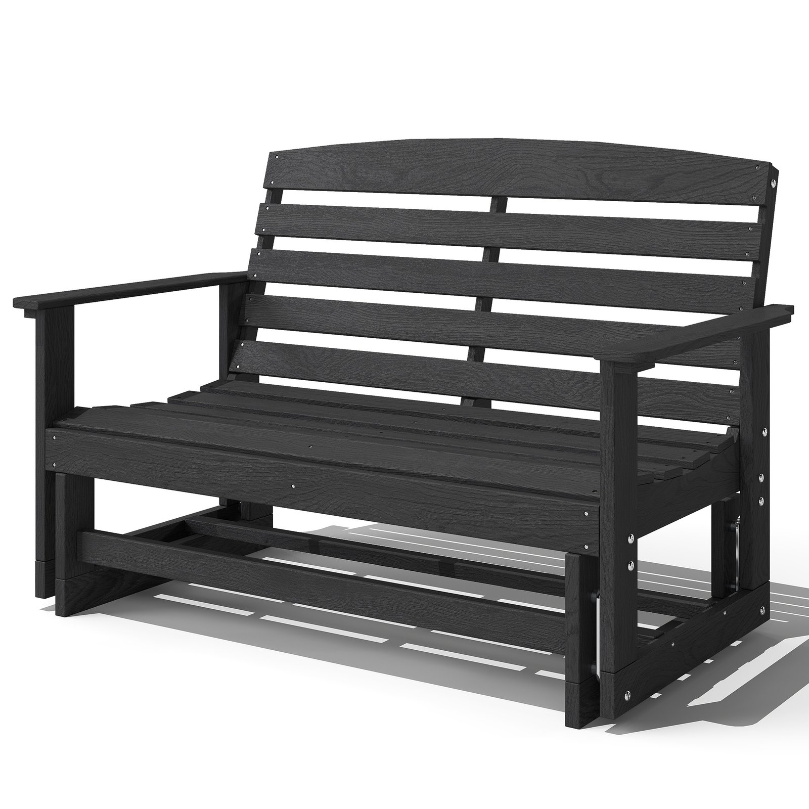 5W050c19da6b2dc85.jpg Patio Glider Bench w/ HDPE Slatted Double Rocking Chair, Distressed Black - Image 1