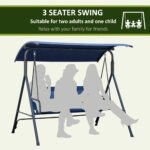 3-Person Porch Swing with Stand, Outdoor Swing for Patio Porch with Adjustable Tilt Canopy and Comfortable Swing Bench-Style Seat, Steel Frame, Dark Blue - Image 6