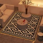 Outdoor Rug Carpet Reversible Plastic Straw Rug with LED Lights Black and White 10' x 8' for Patio - Image 2