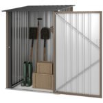 Outdoor 3.3' x 3.4' Lean-to Garden Storage Shed, Galvanized Steel Tool House with Lockable Door for Patio, Brown