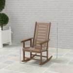 2 Pieces Outdoor Rocking Chairs, HDPE Patio Rockers with 28" High Back, Wide Armrests for Porch Backyard, Brown - Image 3