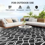 Reversible Outdoor Rug, Waterproof Plastic Straw with Carry Bag, 9' x 18', Black & White Lantern - Image 6