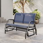2-Person Outdoor Glider Bench, Patio Double Swing Rocking Chair Loveseat with Steel Frame, Dark Blue - Image 3