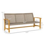 3-Seat Wicker Outdoor Couch Patio Sofa, Acacia Wood Patio Furniture with Steel Seat Armrests, 1000 LBS Capacity, Teak - Image 3