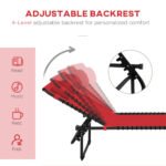 Folding Chaise Lounge Pool Chair with 4-Position Reclining Back, Pillow, Breathable Mesh & Bungee Seat, Wine Red - Image 4