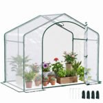 6' x 3' x 5' Portable Walk-in Greenhouse, Plastic Cover, Steel Frame Garden Hot House, Zipper Door, Top Vent for Flowers, Vegetables, Saplings, Tropical Plants, Clear