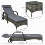 Patio Wicker Chaise Lounge Chair Set of 2 with Table, Adjustable Backrest, Wheels, Cushion & Headrest, Gray - Image 3
