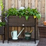 Raised Garden Bed, Elevated Planter Box with Rattan Wicker Look, Tool Storage Shelf, Portable Design for Herbs, Vegetables, Flowers, Brown - Image 2