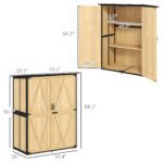 Wood Storage Shed, Outdoor Garden Shed with Asphalt Roof, 2 Shelves, Lockable Doors and Adjustable Feet, Natural - Image 3