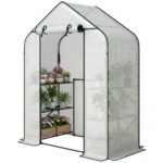 Greenhouse for Outdoors, Portable Greenhouse with 6 Shelves, UV-Resistant PE Cover, Roll-Up Door, White