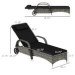 2 Reclining Chaise Lounge Chairs, Rolling Outdoor Chairs with Cushion, Pillow, Headrest, Armrests, and Wheels, Black - Image 3