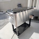 80 QT Rolling Cooling Bins Ice Chest on Wheels Outdoor Stand Up Drink Cooler Cart for Party, Silver - Image 8