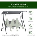 3-Person Porch Swing with Stand, Outdoor Swing for Patio Porch with Adjustable Tilt Canopy and Comfortable Swing Bench-Style Seat, Steel Frame, Gray - Image 7