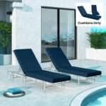 Set of 2 Chaise Lounge Cushion, 4" Thick Outdoor Lounge Chair Cushions with Ties for Patio, 21" x 72 ", Navy Blue - Image 8