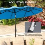 Double-sided Patio Umbrella, 9.5' Outdoor Umbrella with Push Button Tilt and Crank, 3 Air Vents and 12 Ribs, Cyan Blue - Image 4
