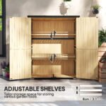 Wood Storage Shed, Outdoor Garden Shed with Asphalt Roof, 2 Shelves, Lockable Doors and Adjustable Feet, Natural - Image 6