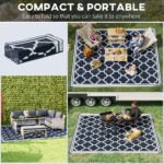 Reversible Outdoor Rug, 9' x 12' Waterproof Plastic Straw Floor Mat, Portable RV Camping Carpet, Large Floor Mat for Backyard, Deck, Picnic, Beach, Blue & White - Image 4