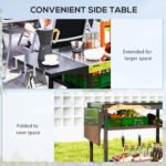 Outdoor Bar Cart Grill Table with Stainless Steel Tabletop, Wheeled Outdoor Serving Cart Prep Table with Storage, Hooks - Image 5