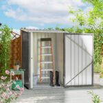 Outdoor 3.3' x 3.4' Lean-to Garden Storage Shed, Galvanized Steel Tool House with Lockable Door for Patio, Gray - Image 2