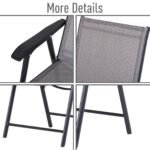 Set of 4 Outdoor Folding Chairs, Stackable Patio Dining Chairs with Armrests, Metal Frame, Gray - Image 4