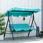 3-Seat Outdoor Patio Swing Chair with Removable Cushion, Steel Frame Stand and Adjustable Tilt Canopy for Patio, Garden, Poolside, Balcony, Backyard, Green - Image 2