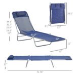 2 Piece Sun Loungers, Folding Chaise Lounge Chairs with Reclining Back, Breathable Mesh Seat, Headrest, Dark Blue - Image 3