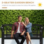 Wooden Patio Bench, Outdoor Garden Bench with Backrest and Armrests, 3 Person Porch Bench with Rustic Country Diamond Pattern, Black - Image 5