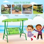 Kids Patio Swing, Adjustable Canopy Swing Glider, Kids Outdoor Swing Chair with 2 Seats, Seat-Belted Safety, Green - Image 6