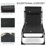 Padded Folding Chaise Lounge Chair, Outdoor 6-Level Reclining Camping Tanning Chair with Headrest for Beach, Yard, Patio, Pool, Black - Image 5