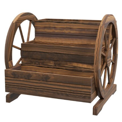 Wooden Wagon Planter Box with 3-Tier Raised Garden Bed