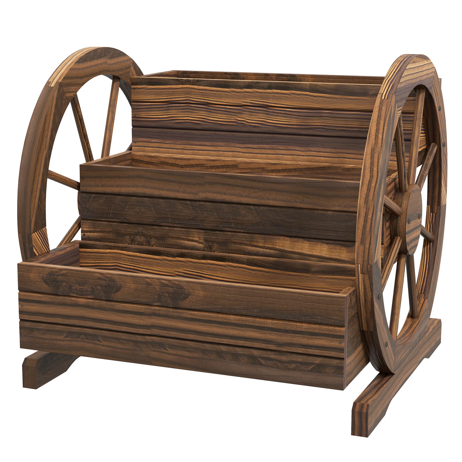 65bb3318c350ef031.jpg Wooden Wagon Planter Box, 3-Tier Raised Garden Bed, for Vegetables Flowers Herbs, 25" x 24" x 23" - Image 1
