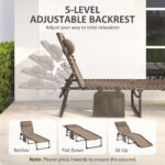Folding Chaise Lounge Chair Outdoor, Sun Tanning Chair with Side Pocket, Carrying Strap, Portable Patio Beach Lounger with 5-Position Reclining Back, Headrest for Pool, Camping, Yard, Brown - Image 4