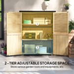Wood Storage Shed, Outdoor Garden Shed with Asphalt Roof, 2 Shelves, Lockable Doors and Adjustable Feet, Natural - Image 6