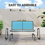 2-Person Outdoor Glider Bench, Patio Double Swing Rocking Chair Loveseat w/Powder Coated Steel Frame for Backyard Garden Porch, Blue - Image 5