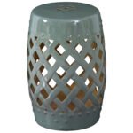 12.5" x 18" Ceramic Garden Stool with Woven Lattice Design & Glazed Strong Materials Decorative Outdoor Stool, Green