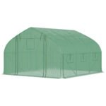 11.5' x 10' x 6.5' Walk-in Tunnel Greenhouse, Green House with Zippered Mesh Door, 7 Mesh Windows & Roll-up Sidewalls, Upgraded Gardening Plant Hot House with Galvanized Steel Hoops, Green - Image 8