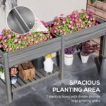 Wood Raised Garden Box, Elevated Garden Bed with Side Table, Bottom Shelf, Bed Liners and Drainage Holes, Gray - Image 4