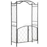 85" Garden Arch Arbor, Metal Arch Trellis with Gate, Garden Archway for Climbing Vines, Wedding Ceremony Decoration, Black